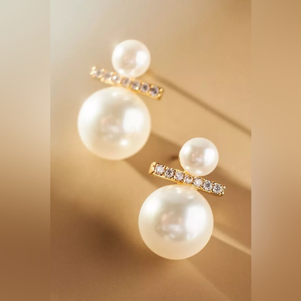 NWT Double Pearl Crystal Post Earrings